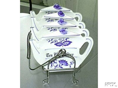 Blue Onion Tea Bag Holder Set of 4 in stand 